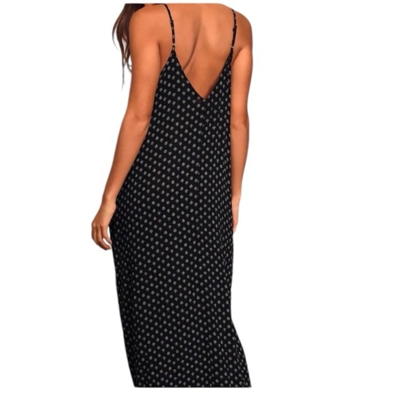 Lulus Black Floral Maxi Dress Spaghetti Straps V-neck Size S/M - Picture 2 of 11